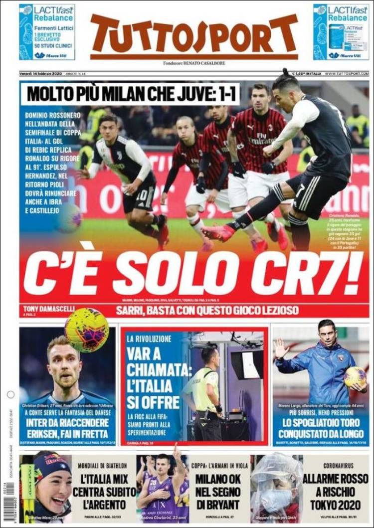 Portadas de diarios deportivos en el mundo del 14 de febrero de 2020