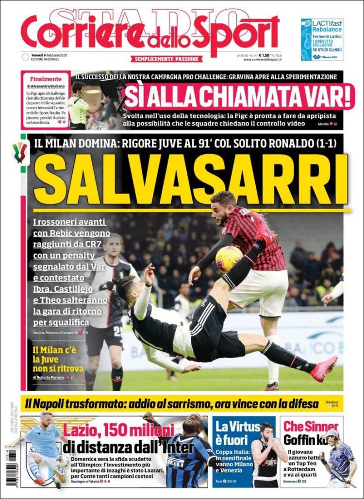 Portadas de diarios deportivos en el mundo del 14 de febrero de 2020