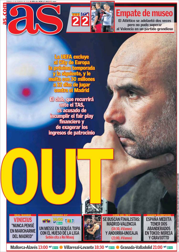 Portadas de diarios deportivos en el mundo del 15 de febrero de 2020