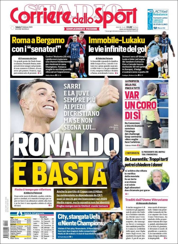 Portadas de diarios deportivos en el mundo del 15 de febrero de 2020
