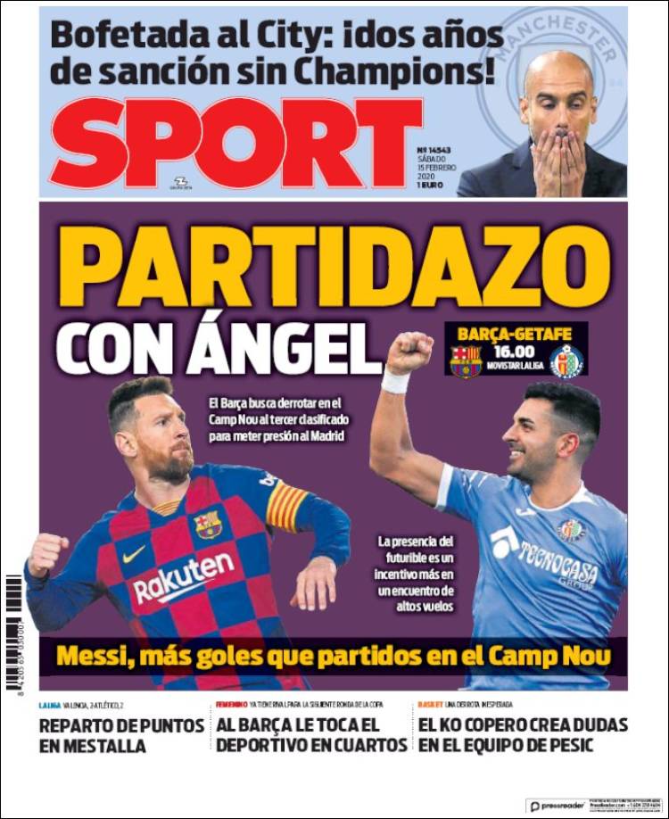 Portadas de diarios deportivos en el mundo del 15 de febrero de 2020