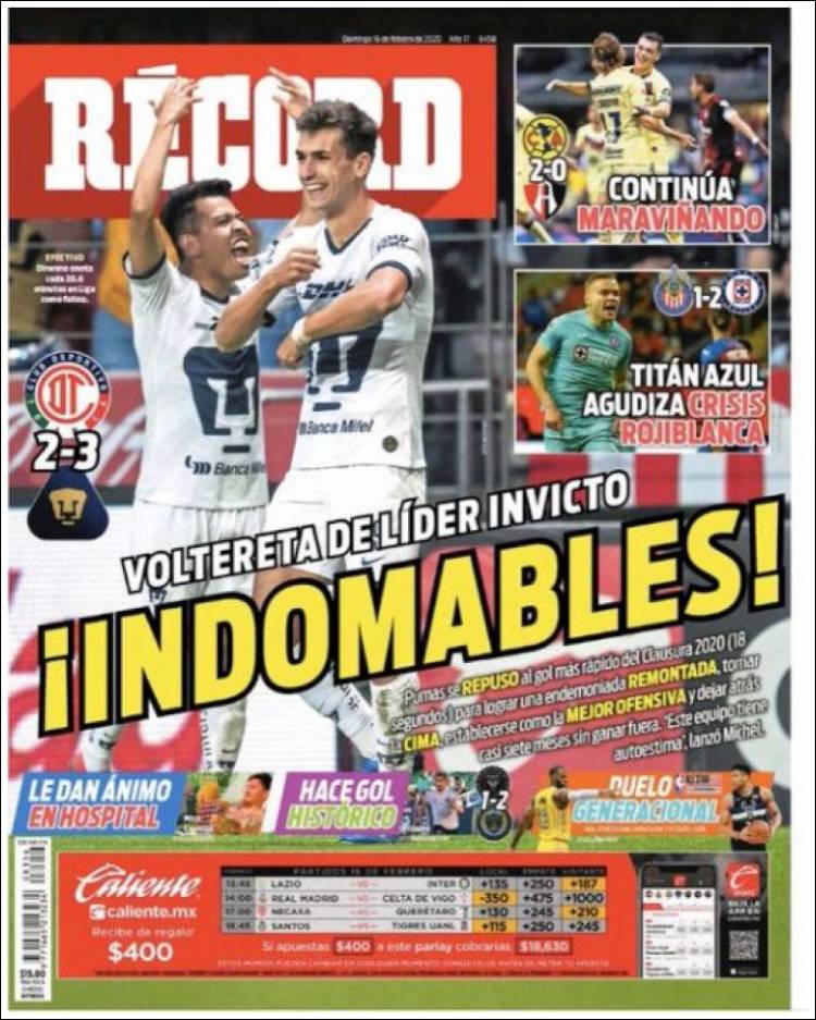 Portadas de diarios deportivos en el mundo del 16 de febrero de 2020