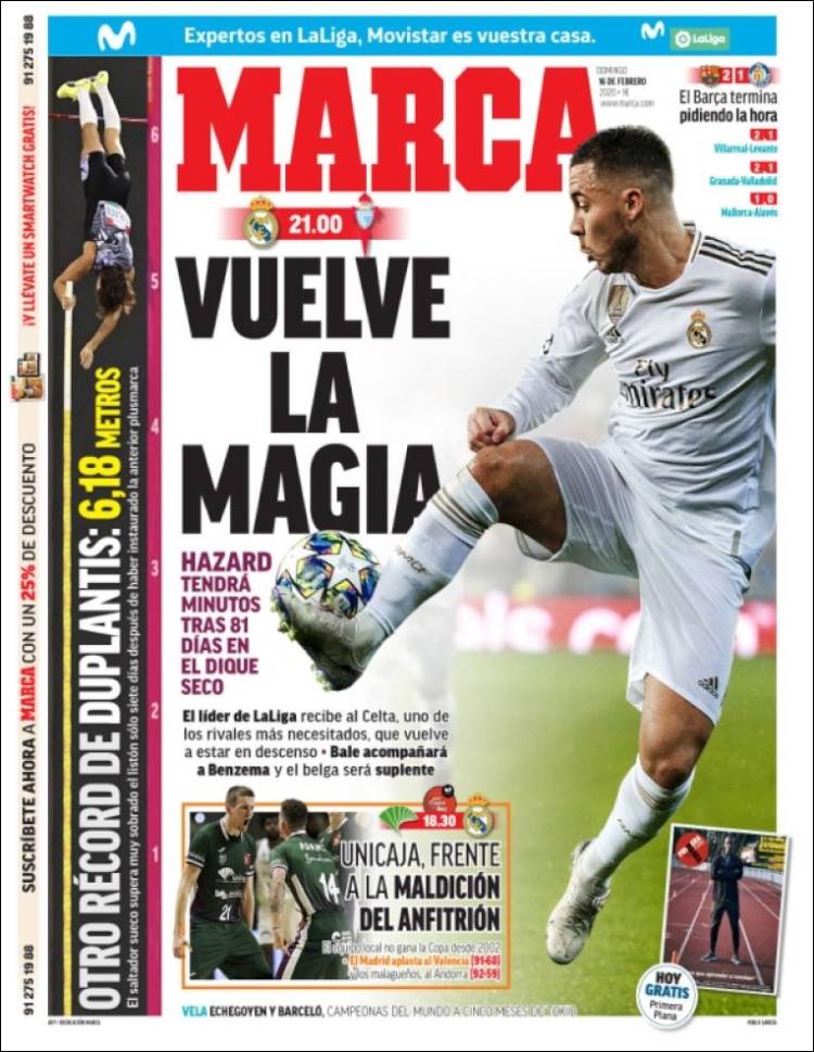 Portadas de diarios deportivos en el mundo del 16 de febrero de 2020