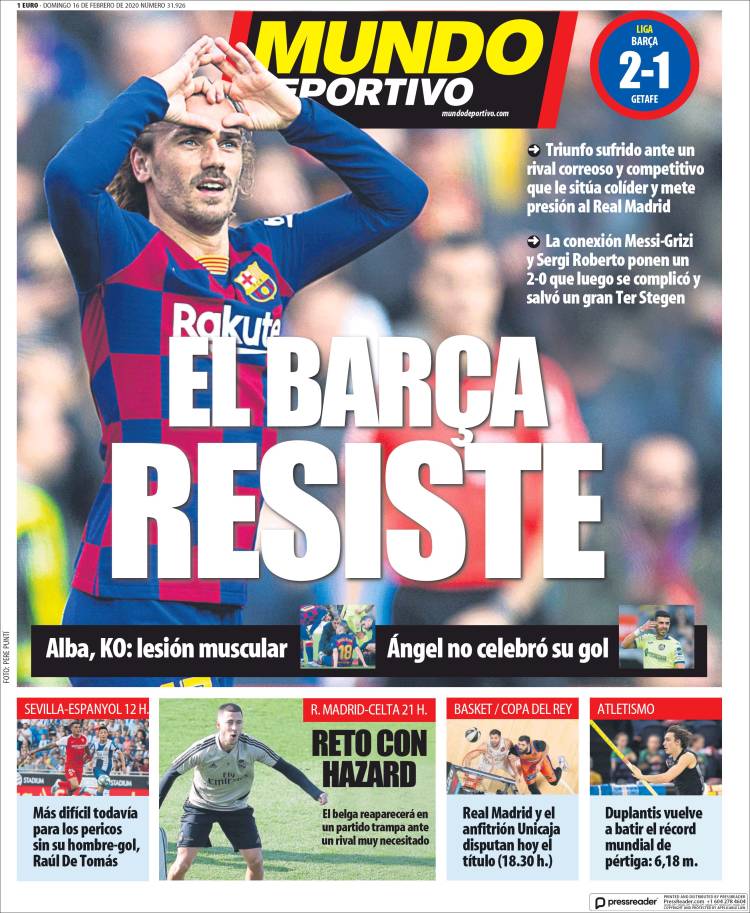 Portadas de diarios deportivos en el mundo del 16 de febrero de 2020