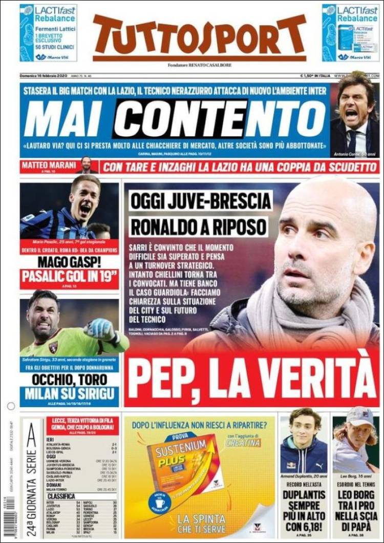 Portadas de diarios deportivos en el mundo del 16 de febrero de 2020