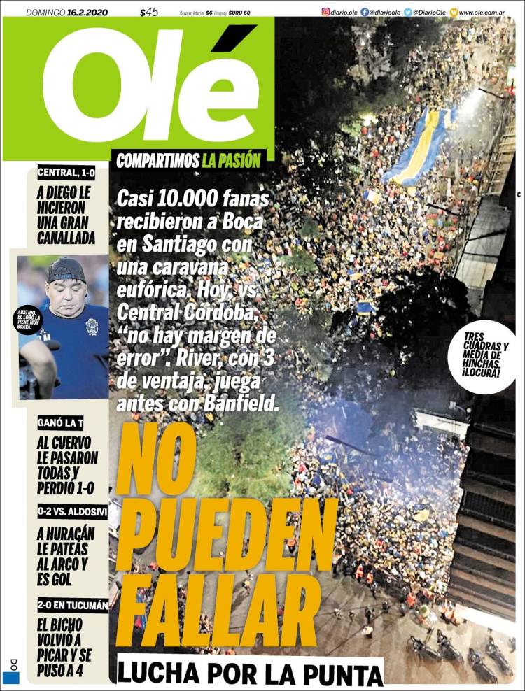 Portadas de diarios deportivos en el mundo del 16 de febrero de 2020