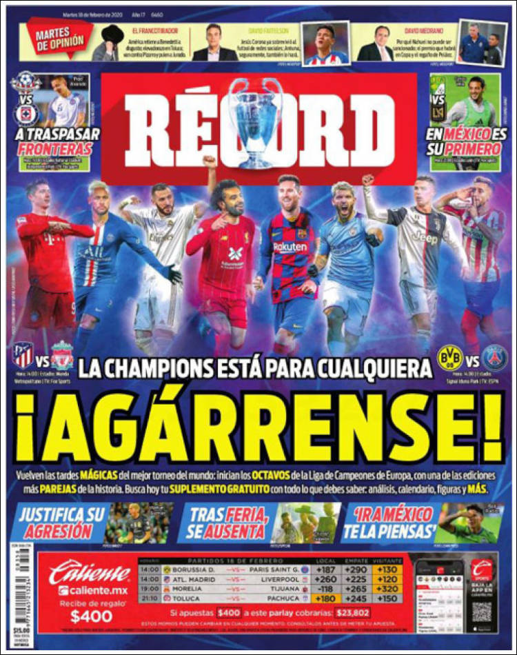 Portadas diarios deportivos en el mundo del 18 de febrero de 2020
