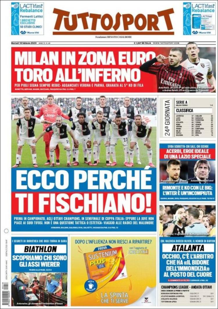 Portadas diarios deportivos en el mundo del 18 de febrero de 2020