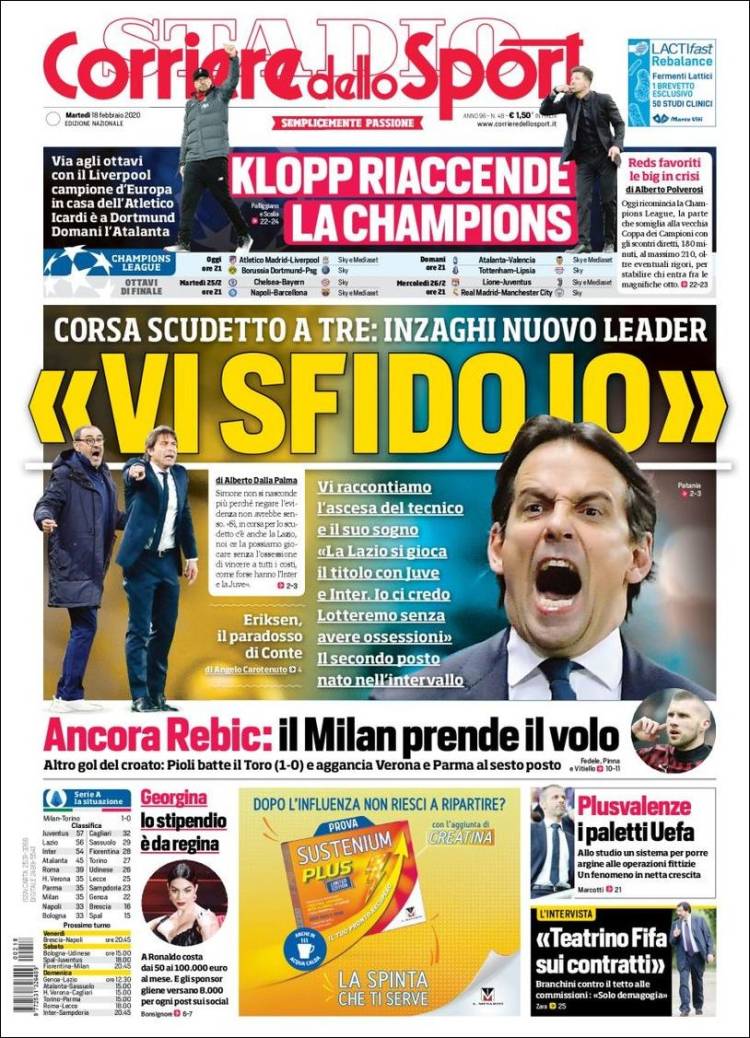 Portadas diarios deportivos en el mundo del 18 de febrero de 2020