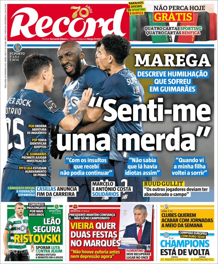 Portadas diarios deportivos en el mundo del 18 de febrero de 2020