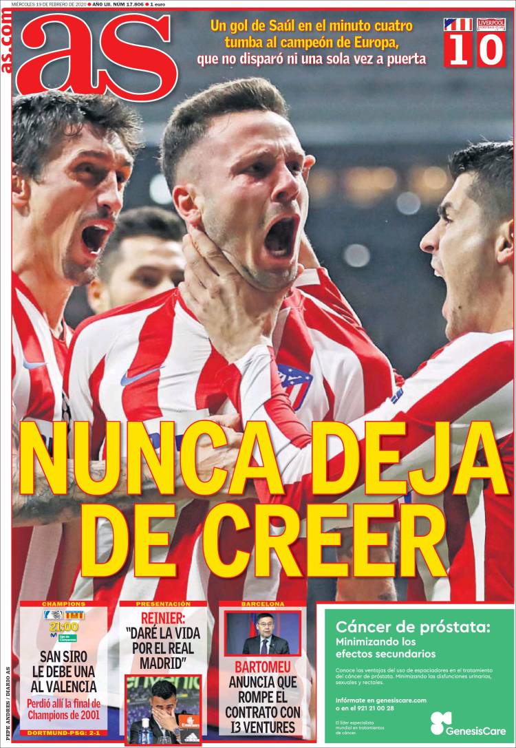 Portadas diarios deportivos en el mundo del 19 de febrero de 2020