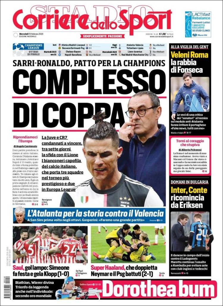 Portadas diarios deportivos en el mundo del 19 de febrero de 2020