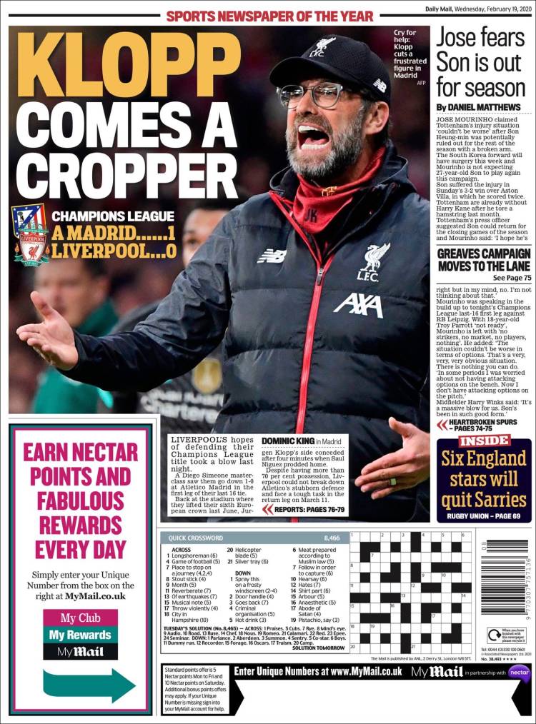 Portadas diarios deportivos en el mundo del 19 de febrero de 2020