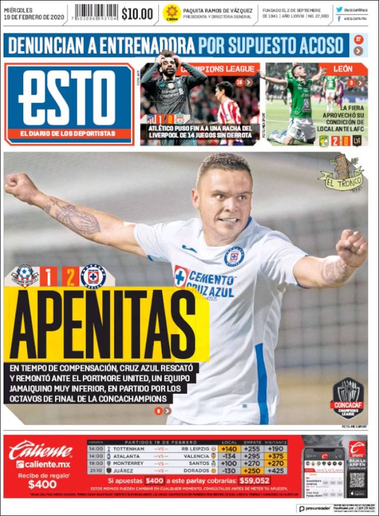 Portadas diarios deportivos en el mundo del 19 de febrero de 2020