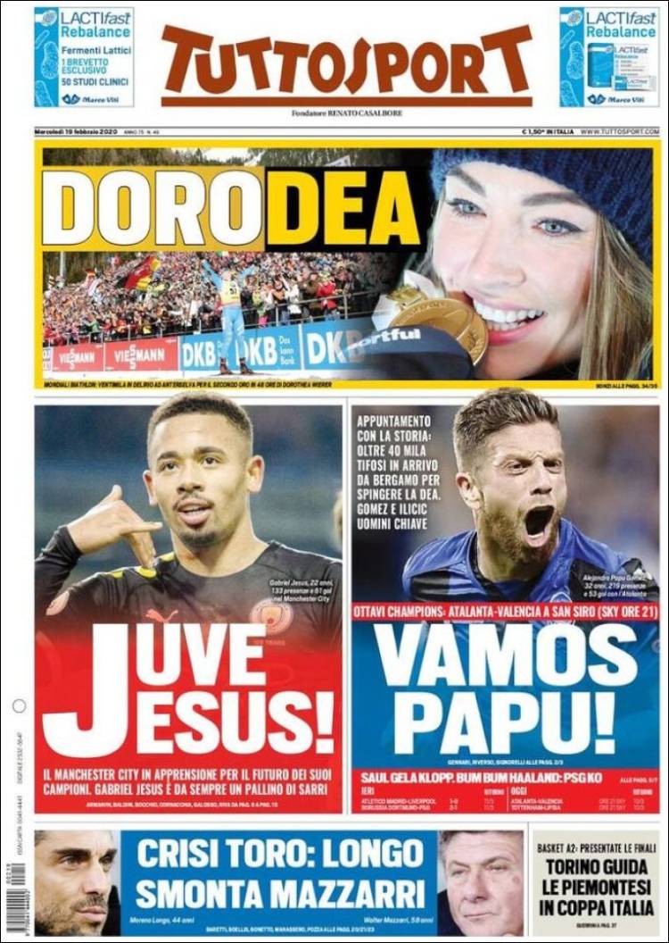 Portadas diarios deportivos en el mundo del 19 de febrero de 2020