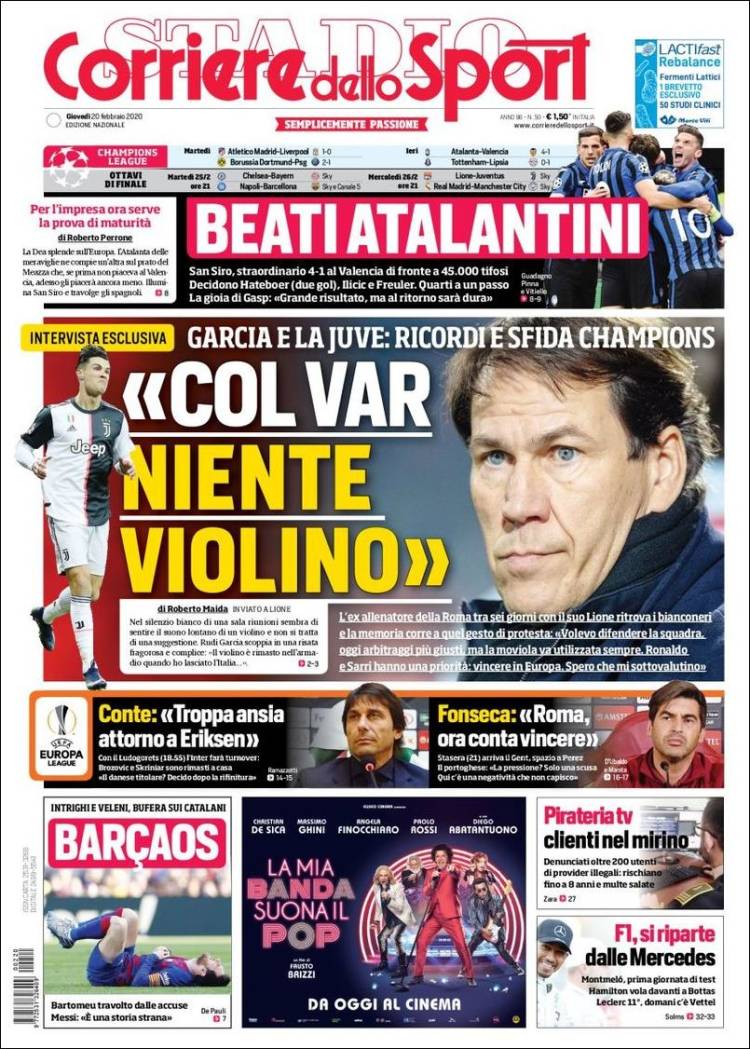 Portadas diarios deportivos en el mundo del 20 de febrero de 2020