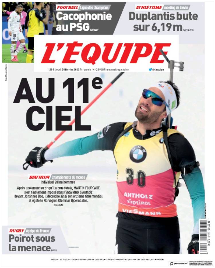 Portadas diarios deportivos en el mundo del 20 de febrero de 2020
