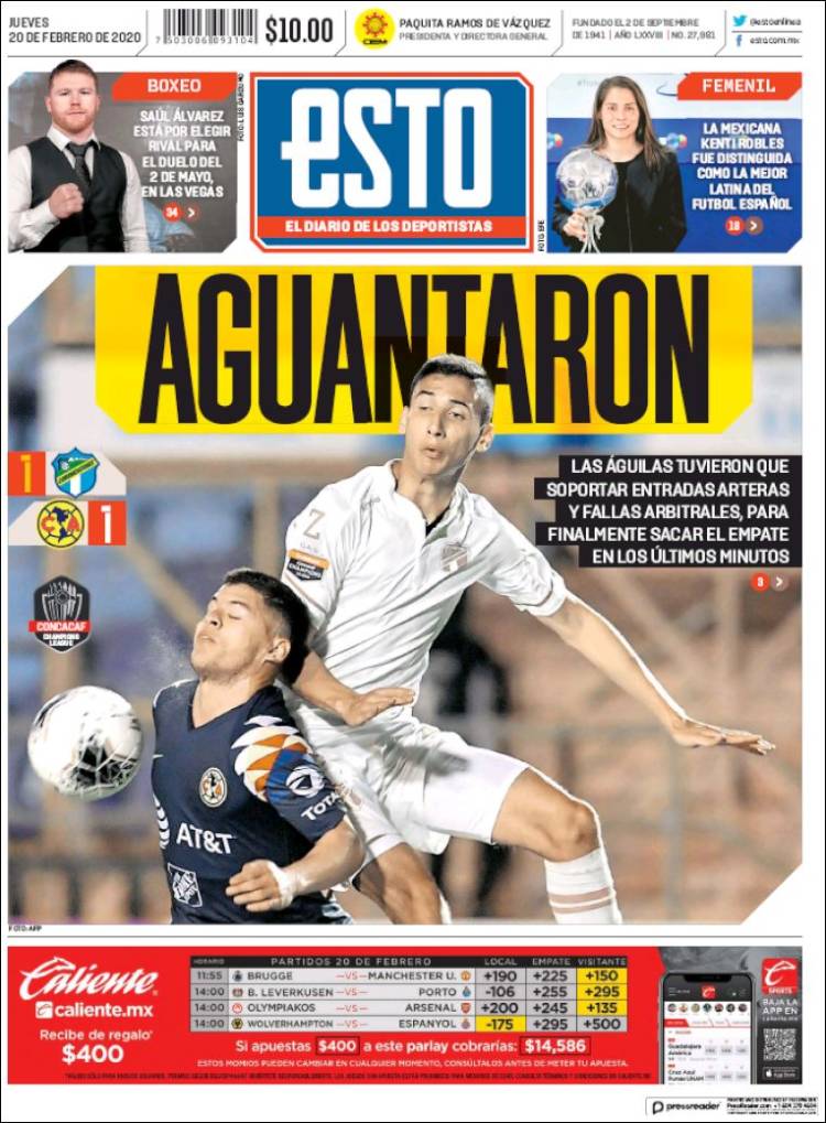 Portadas diarios deportivos en el mundo del 20 de febrero de 2020