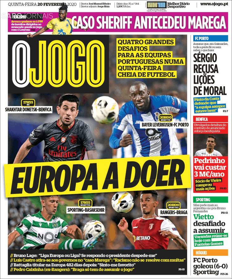 Portadas diarios deportivos en el mundo del 20 de febrero de 2020