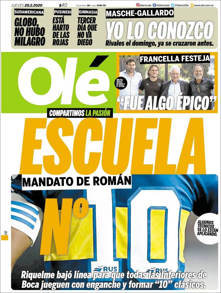 Portadas diarios deportivos en el mundo del 20 de febrero de 2020