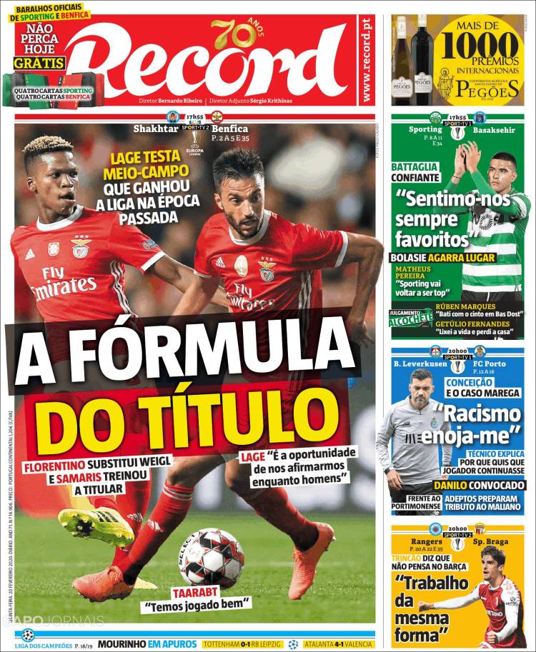 Portadas diarios deportivos en el mundo del 20 de febrero de 2020