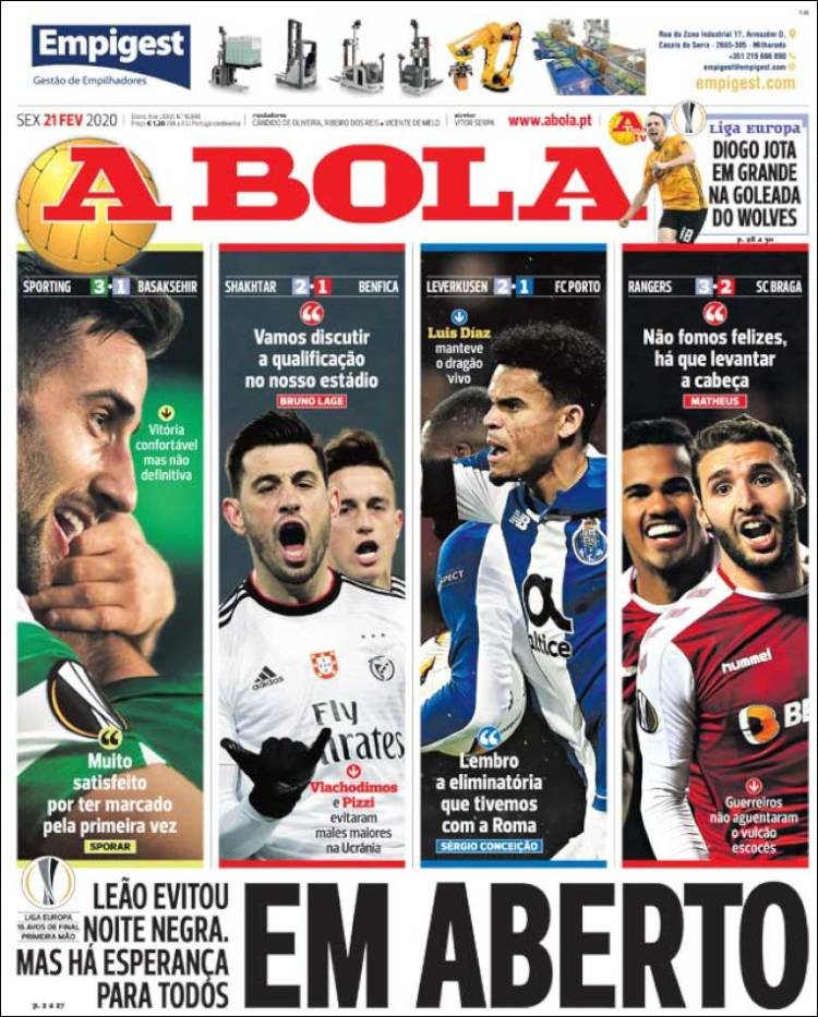 Portadas diarios deportivos en el mundo del 21 de febrero de 2020