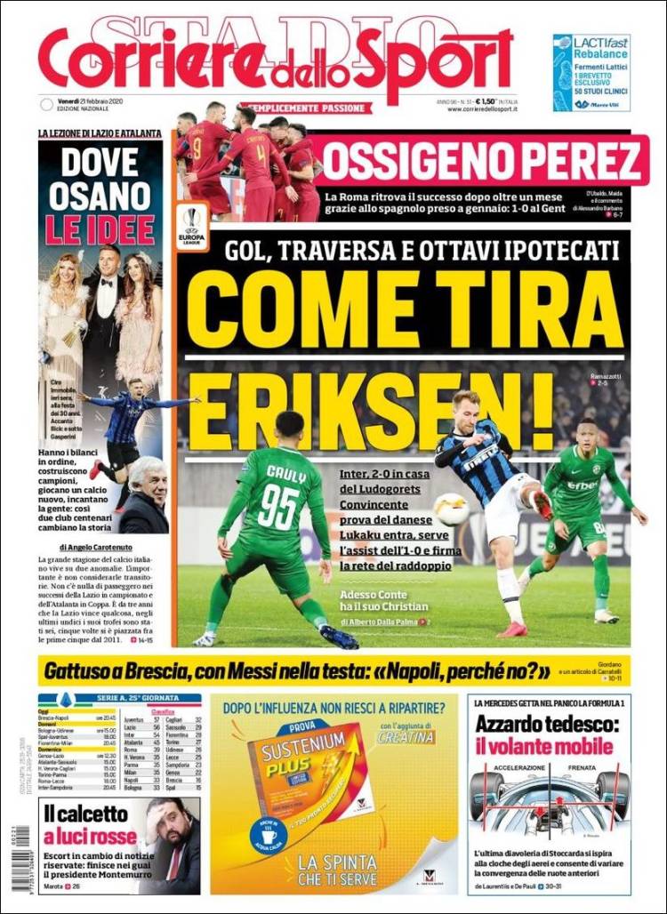 Portadas diarios deportivos en el mundo del 21 de febrero de 2020