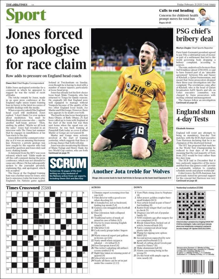 Portadas diarios deportivos en el mundo del 21 de febrero de 2020