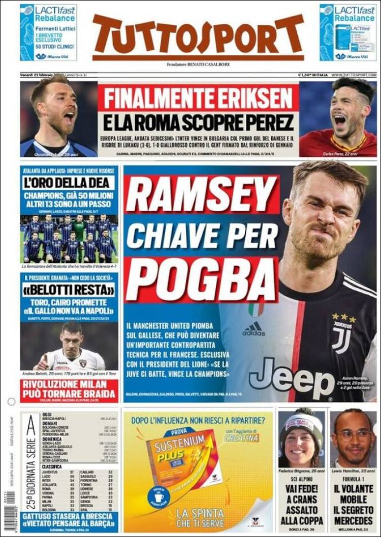 Portadas diarios deportivos en el mundo del 21 de febrero de 2020