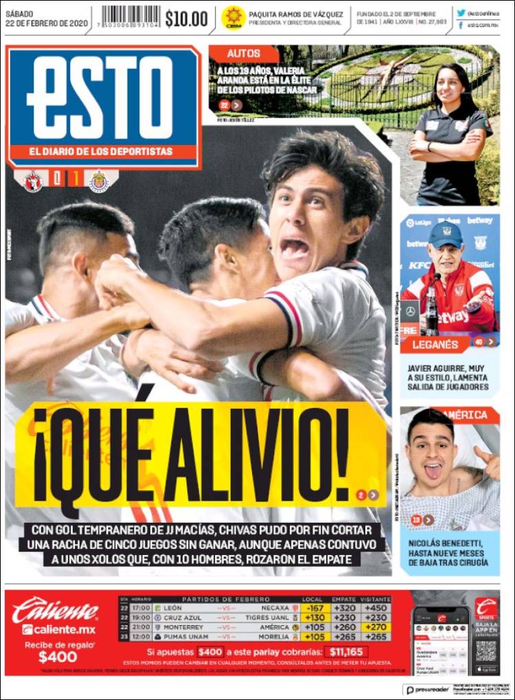 Portadas diarios deportivos en el mundo del 22 de febrero de 2020