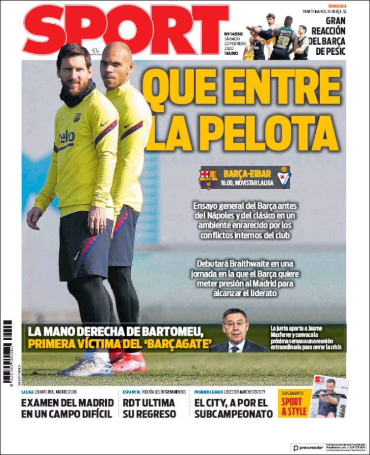 Portadas diarios deportivos en el mundo del 22 de febrero de 2020