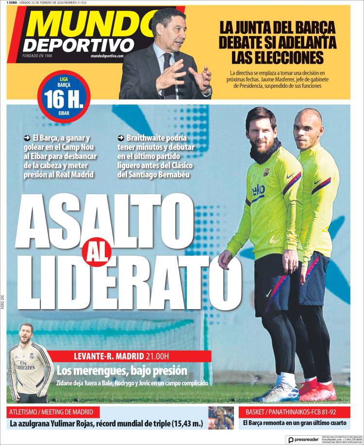 Portadas diarios deportivos en el mundo del 22 de febrero de 2020