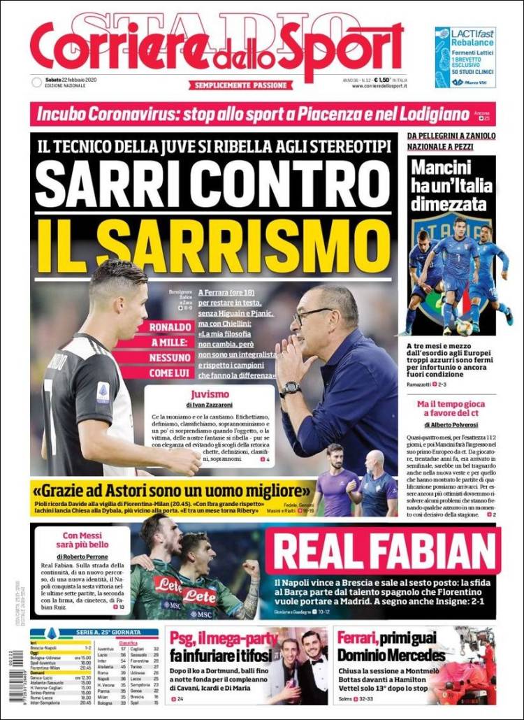 Portadas diarios deportivos en el mundo del 22 de febrero de 2020