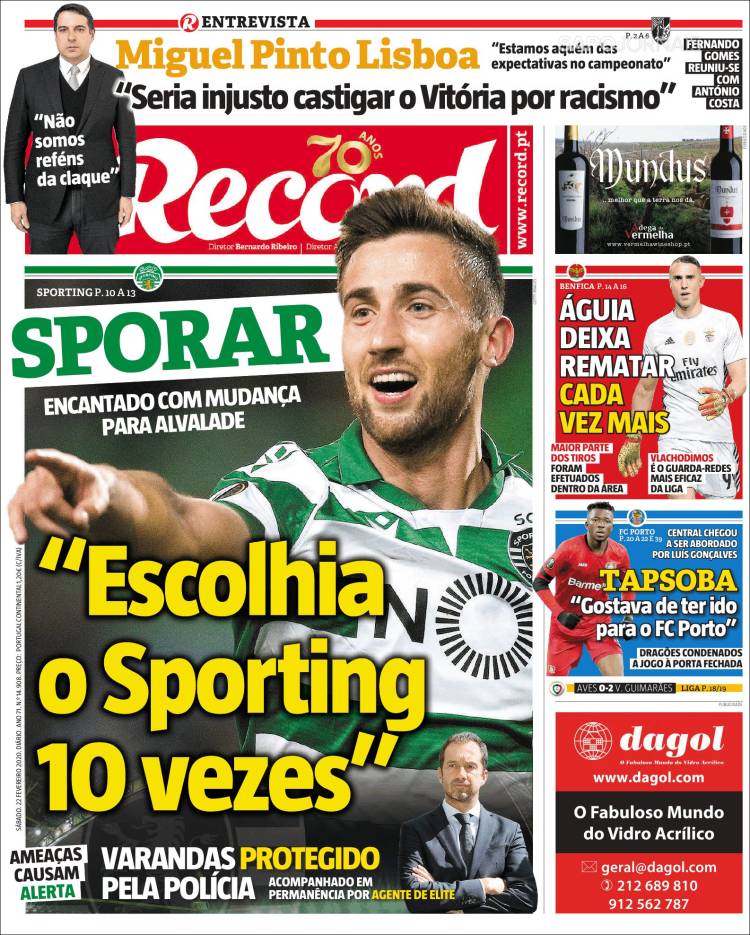 Portadas diarios deportivos en el mundo del 22 de febrero de 2020