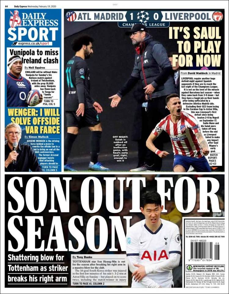 Portadas diarios deportivos en el mundo del 22 de febrero de 2020