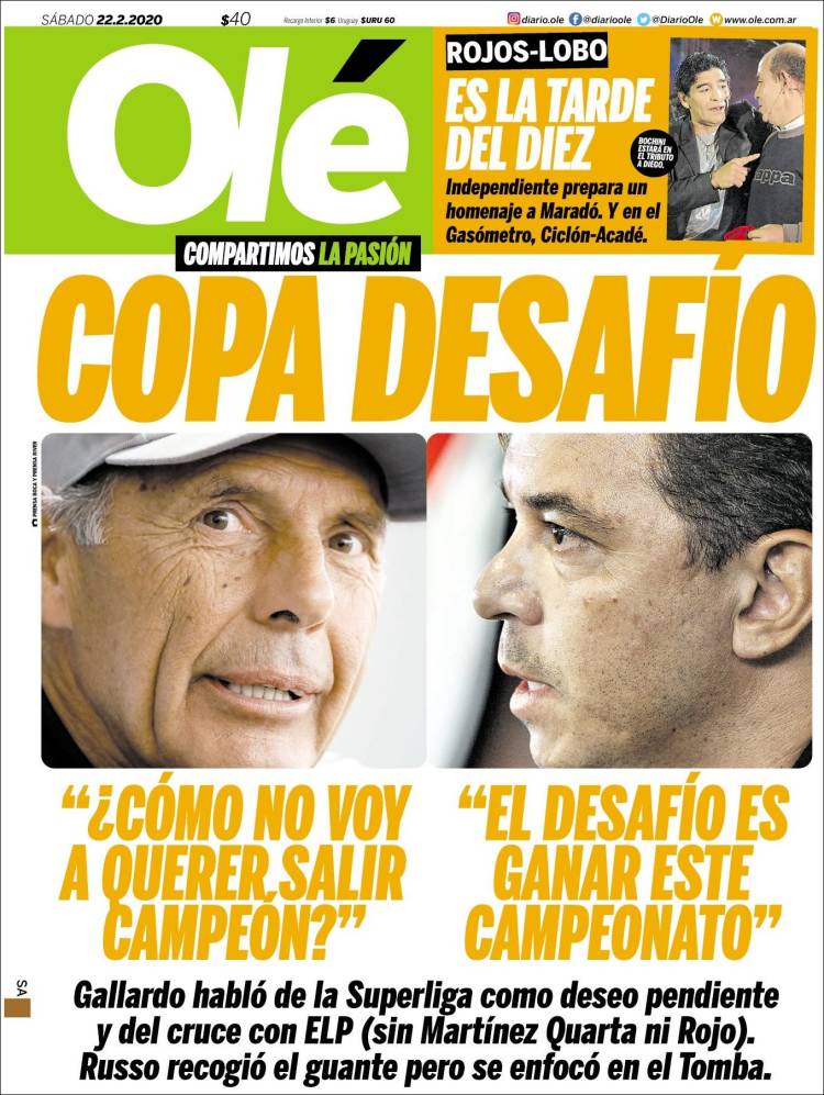 Portadas diarios deportivos en el mundo del 22 de febrero de 2020