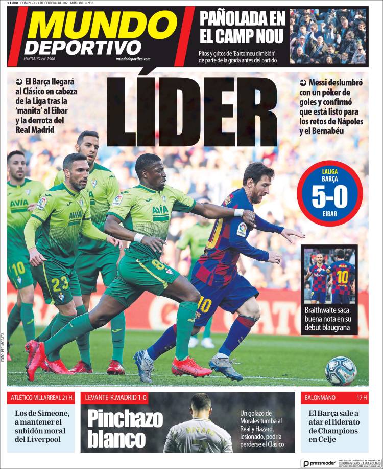 Portadas diarios deportivos en el mundo del 23 de febrero de 2020