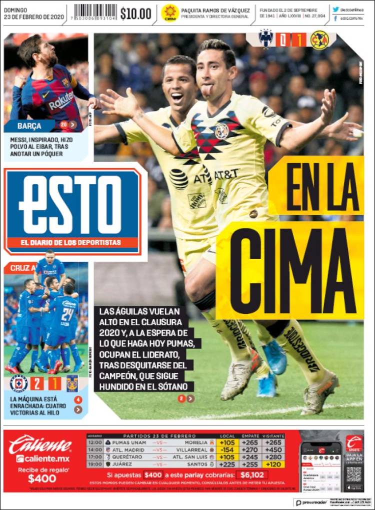 Portadas diarios deportivos en el mundo del 23 de febrero de 2020