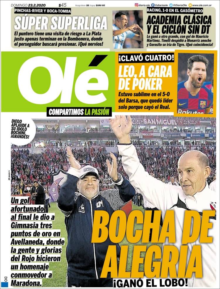 Portadas diarios deportivos en el mundo del 23 de febrero de 2020