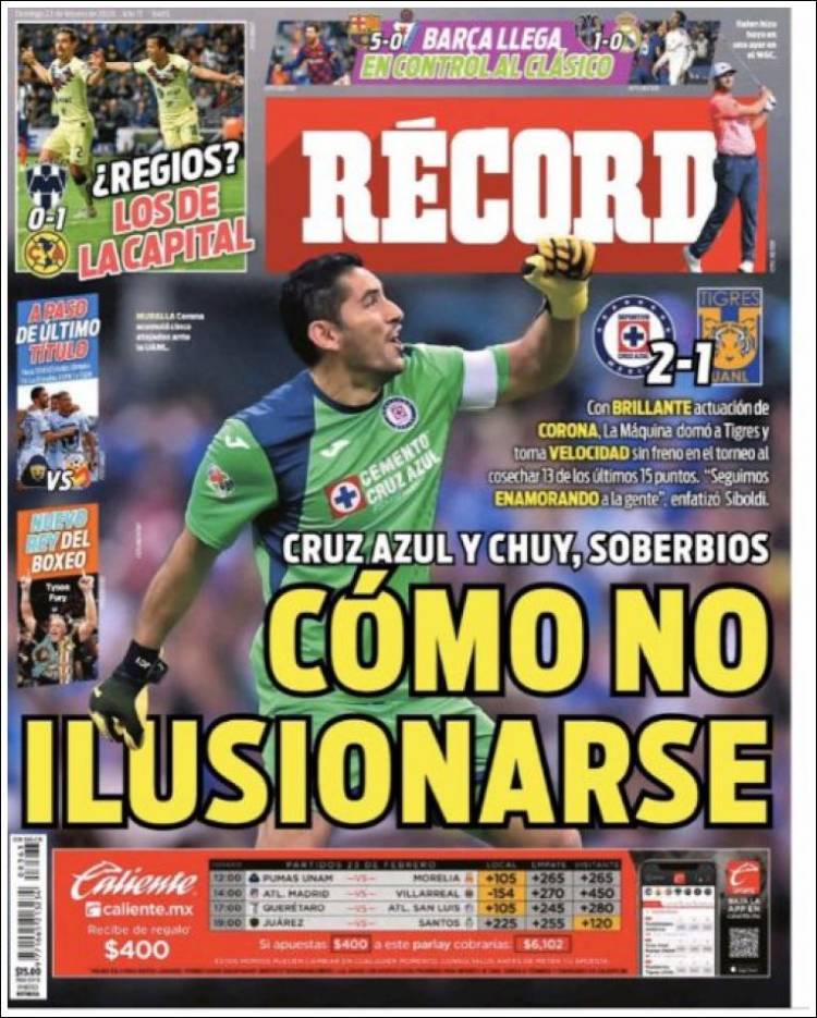 Portadas diarios deportivos en el mundo del 23 de febrero de 2020