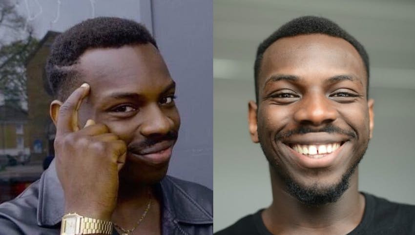 "Piensa". Simple, efectivo y muy famoso, Kayode Ewumi es el actor nigeriano de este meme.