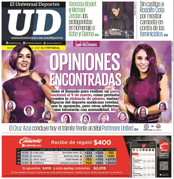 Noticias deportivas en los periódicos del mundo (25-febrero-2020)