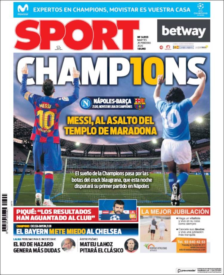 Noticias deportivas en los periódicos del mundo (25-febrero-2020)