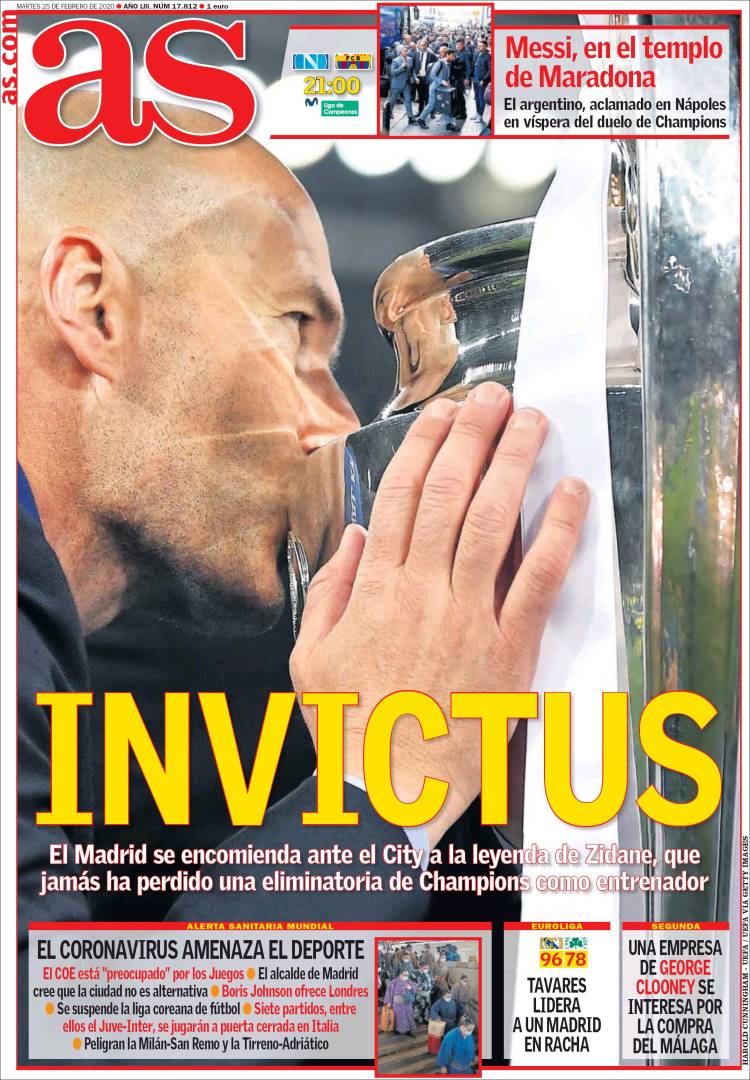 Noticias deportivas en los periódicos del mundo (25-febrero-2020)
