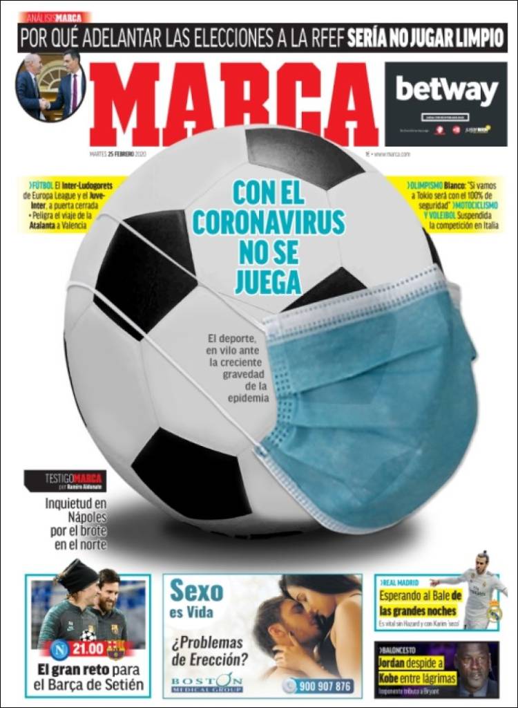 Noticias deportivas en los periódicos del mundo (25-febrero-2020)