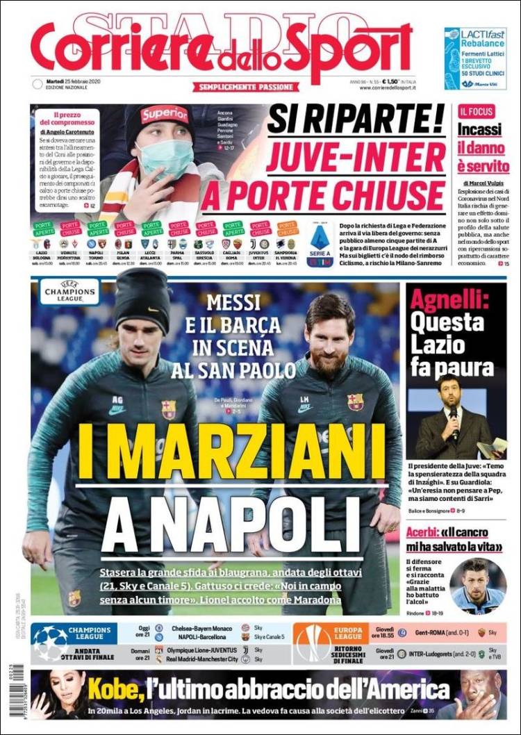 Noticias deportivas en los periódicos del mundo (25-febrero-2020)