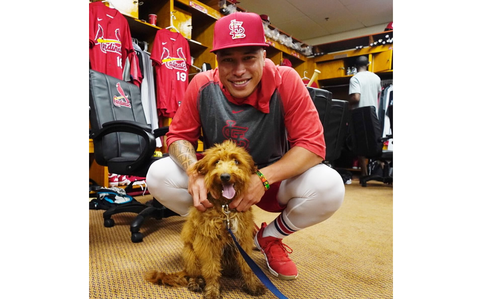 Kolten Wong con una visita especial en el clubhouse