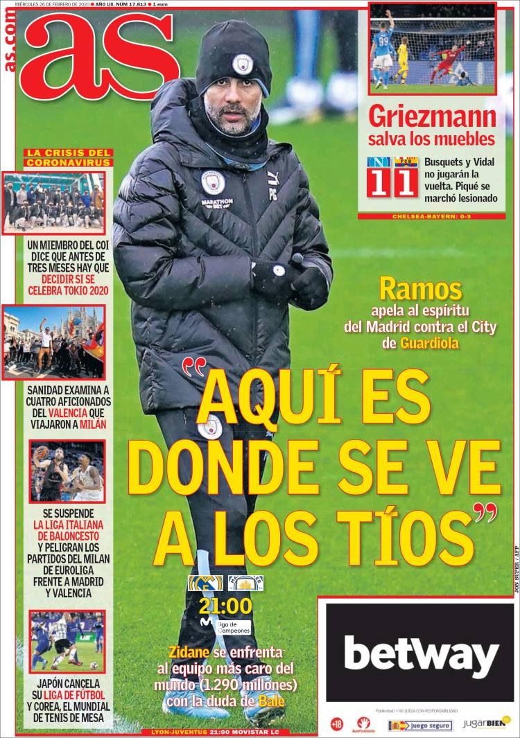 Noticias deportivas en los periódicos del mundo (26-febrero-2020)