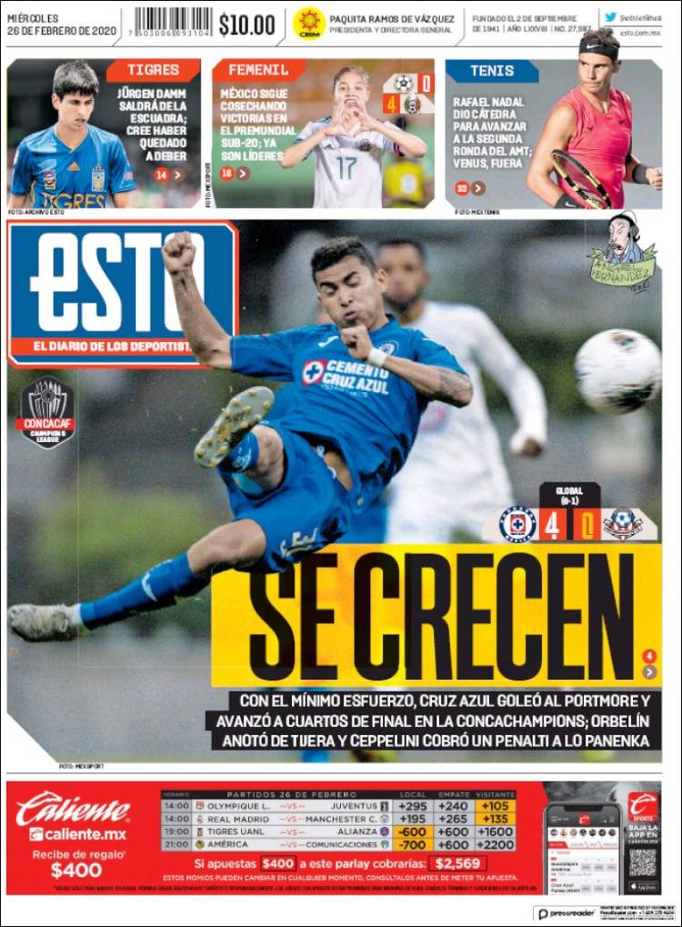 Noticias deportivas en los periódicos del mundo (26-febrero-2020)