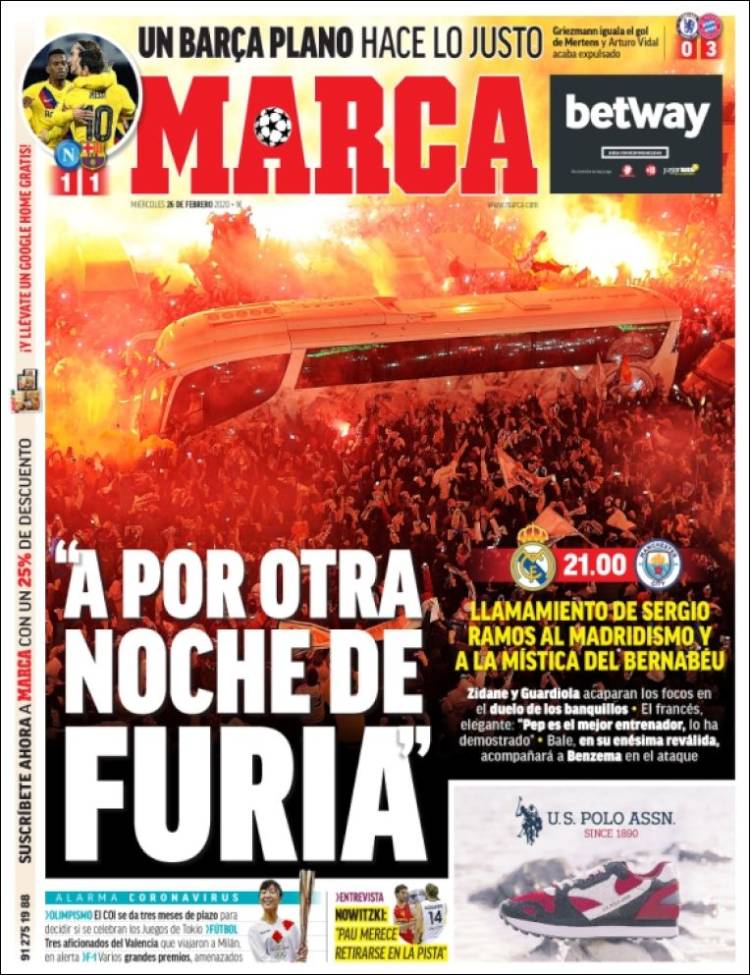 Noticias deportivas en los periódicos del mundo (26-febrero-2020)